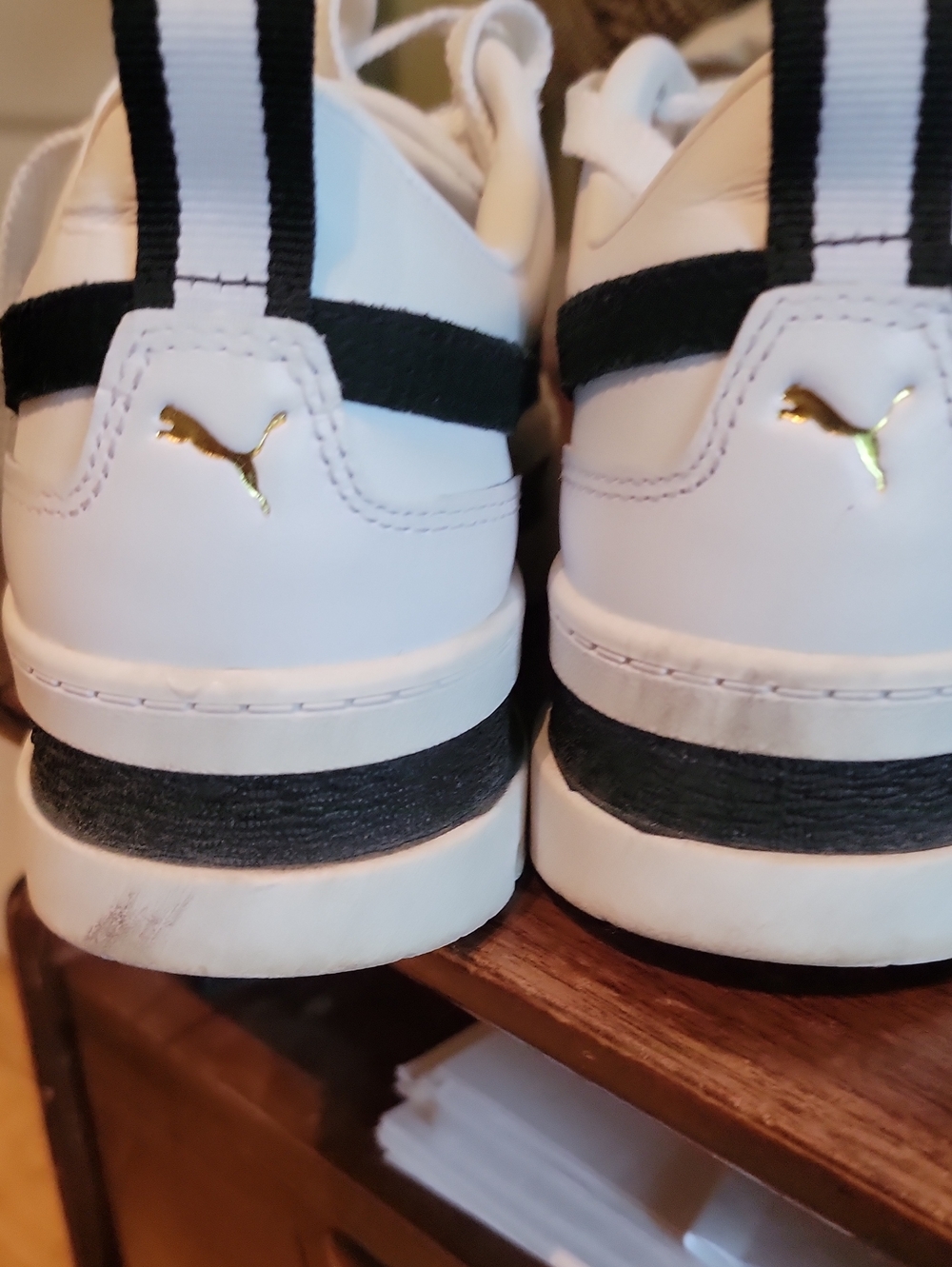Women's White Platform Sneakers with Black Accent - Picture 9 of 10